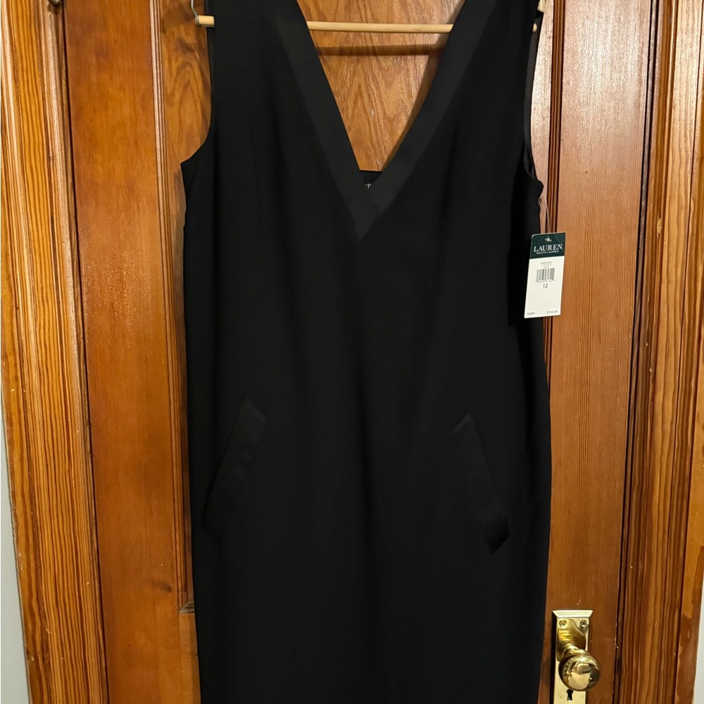 Ralph Lauren Black V-Neck Mini Dress NWT